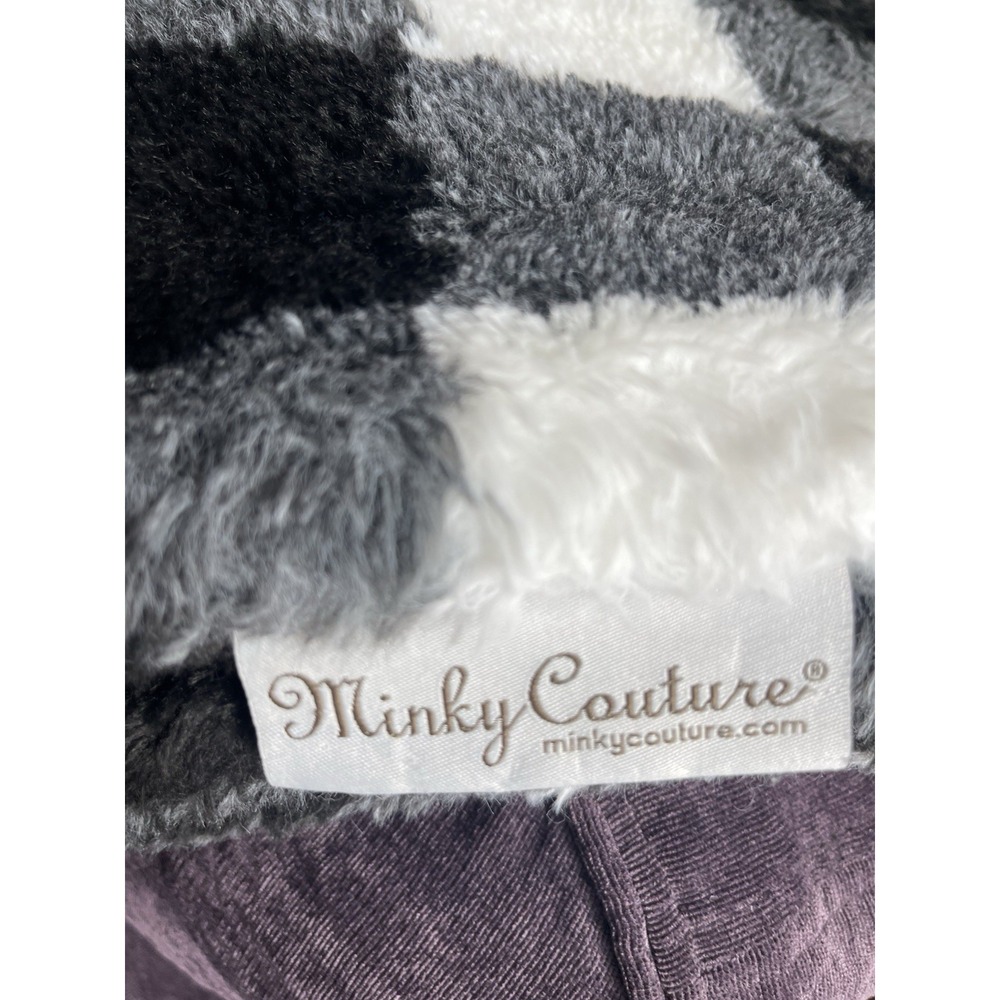 Minky Couture Throw Blanket Check Black/Gray/White Reversible 50 x 60 in